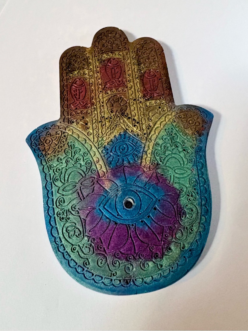Colorful Hamsa Hand Incense Holder Decor with Evil Eye